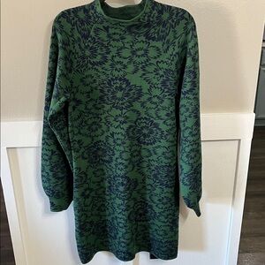 Anthropologie Maeve green and navy blue patterned knit sweater dress sz Medium